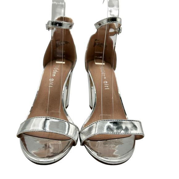 Silver Metallic Ankle Strap Block Heel Sandal Party Wedding Dress Shoes Size 7 - Picture 5 of 13